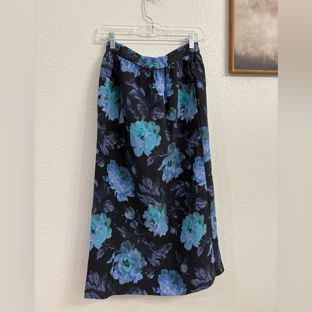 House of Hackney UK 12 Black Maxi Skirt with Blue and Teal Floral Print
